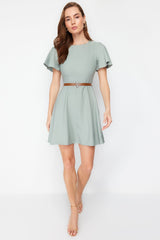 Mint Belted Skirt Ruffle Mini Woven Dress Twoss24el00603