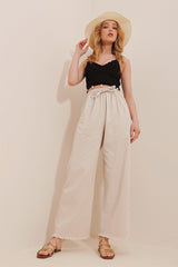 Women's Beige Leg Tassel High Waist Palazzo Jeans Pants Alc-x8930