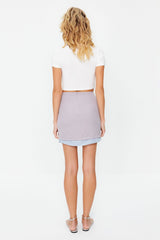 Grey Hemline Detailed Mini Woven Skirt Twoss24et00092