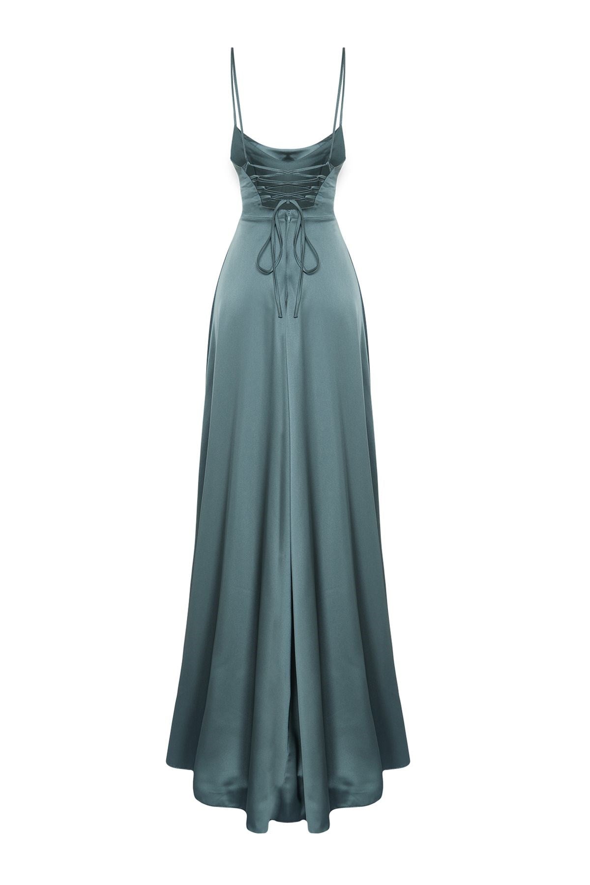 Blue Draped Satin Long Night Evening Dress Tprss24ae00112