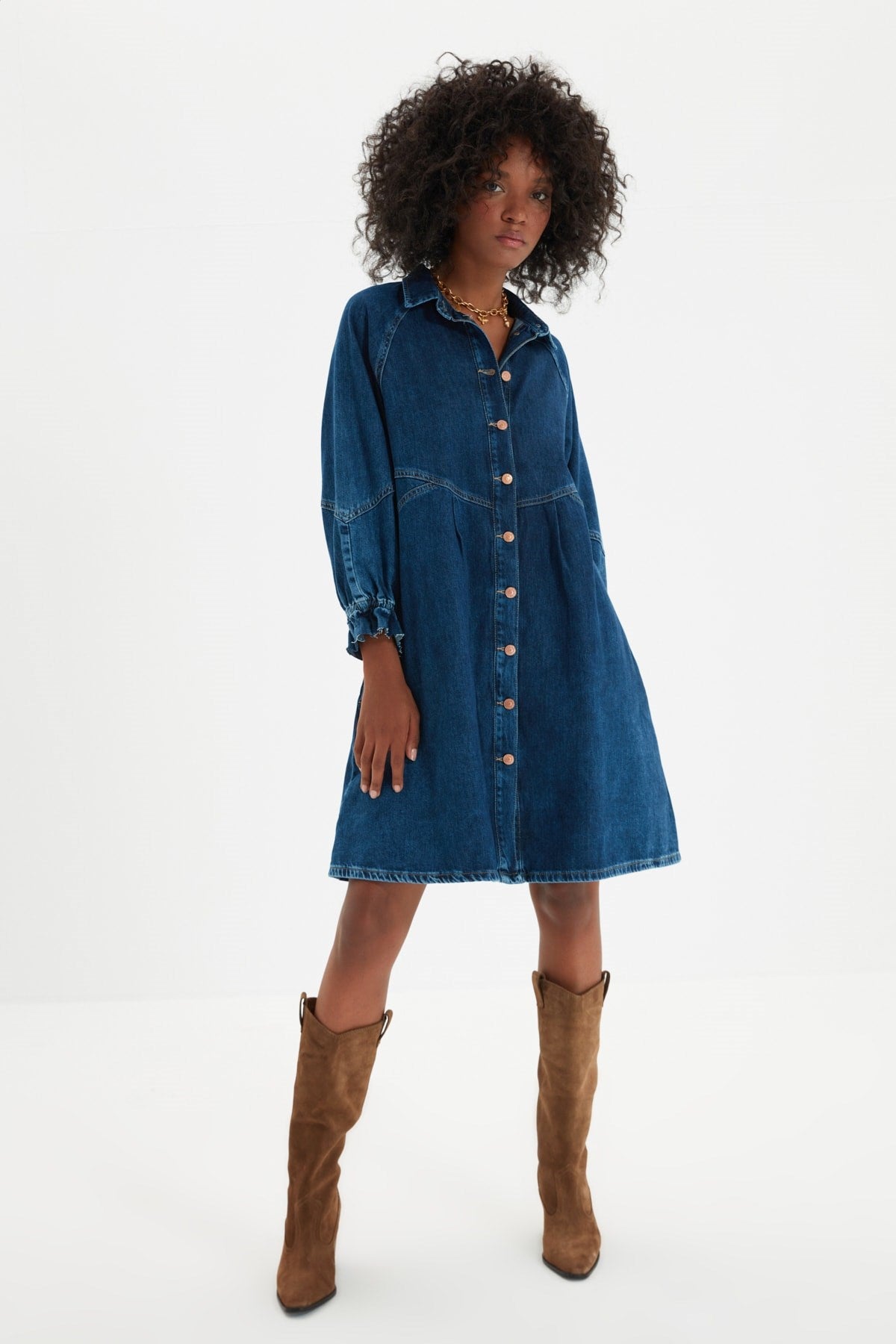 Blue Stitching Detailed Oversize Denim Dress Twoaw22el0072