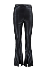 Black Flare Spanish Leg Woven Faux Leather Leg Slit Detailed Pants Twoaw23pl00056