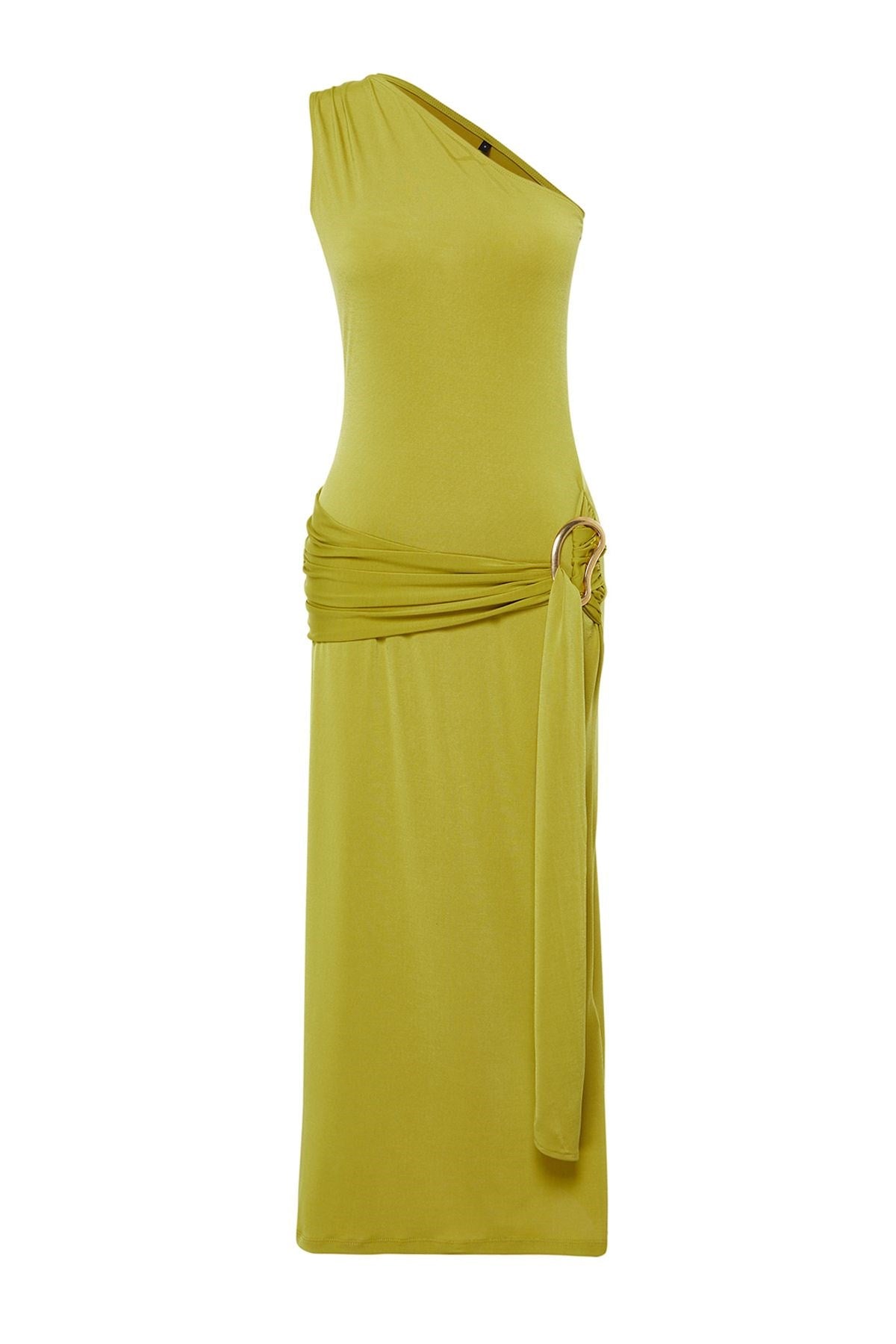 Limited Edition Oil Green Accessory Detailed Maxi Flexible Knitted Pencil Dress Twoss24el00564