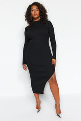 Black Accessory Detailed Asymmetric Cut Knitwear Dress Tbbaw24ah00006