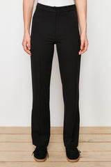 Black Straight/straight Cut High Waist Rib Stitched Woven Pants Twoss24pl00123