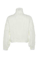 Ecru Crop Soft Textured Turtleneck Knit Sweater Twoaw24kz00215