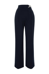 Navy Blue Limited Edition Belt Detailed Wide Leg/wide Leg Woven Pants Twoss24pl00102