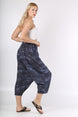 Italian Blue Patterned Pocket Elastic Waist Linen. Woven Shawl Pants M10060000pn98354