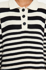 Black Polo Neck Striped Knitwear Dress Tctaw24eb00026