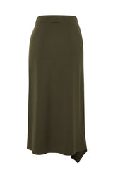 Khaki Asymmetric Cut And Slit Detail Maxi Skirt Twoss24et00043