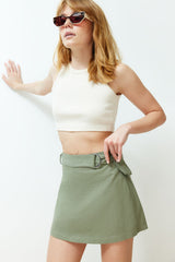 Khaki Belted Woven Shorts Skirt Twoss24sr00135