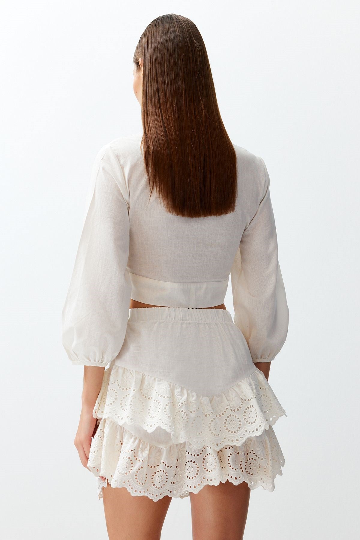 Bridal White Mini Woven Ruffle 100% Cotton Skirt Tbess24et00004