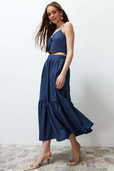 Indigo Flared Maxi Length Woven Skirt Twoss24et00059