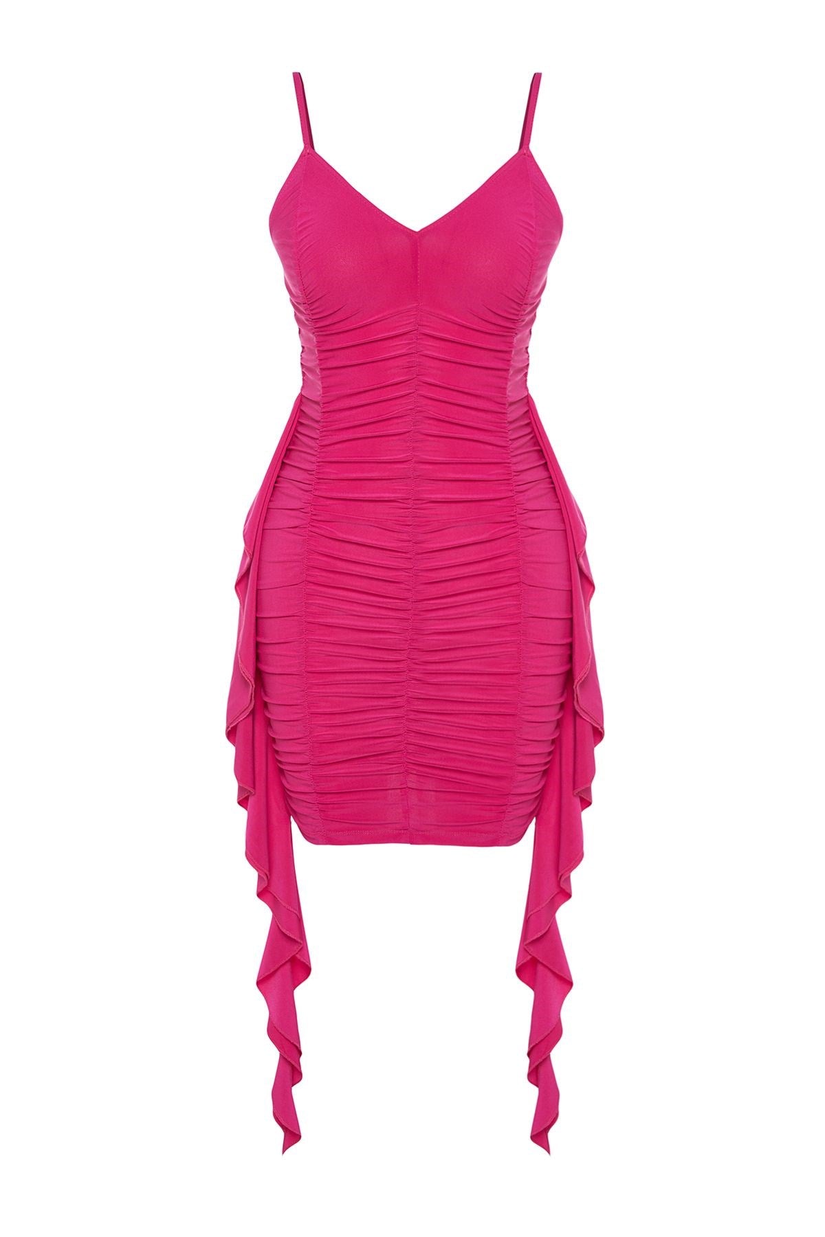 Fuchsia Body Sitting Knitted Draped Dress Tprss24el00014