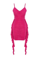 Fuchsia Body Sitting Knitted Draped Dress Tprss24el00014