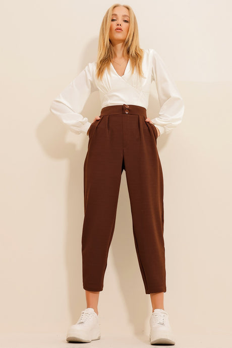 Women's Coffee High Waist Carrot Pants Alc-x11148