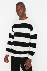 Camel Mens Oversize Fit Wide Pattern Crew Neck Striped Knitwear Sweater Tmnaw23kz00106