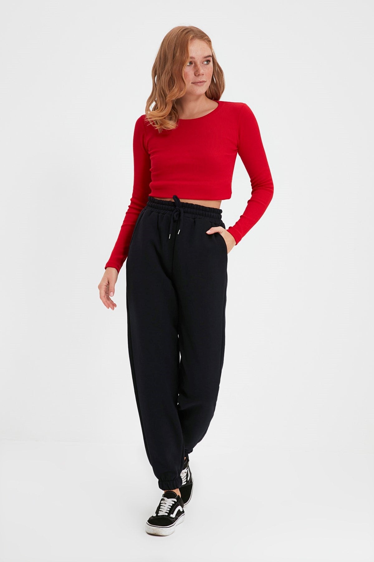 Navy Blue Thick Pleated Basic Knitted Sweatpants Twoaw22ea0468