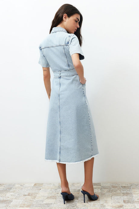 Blue Belted Maxi Denim Dress Twoss24el00377