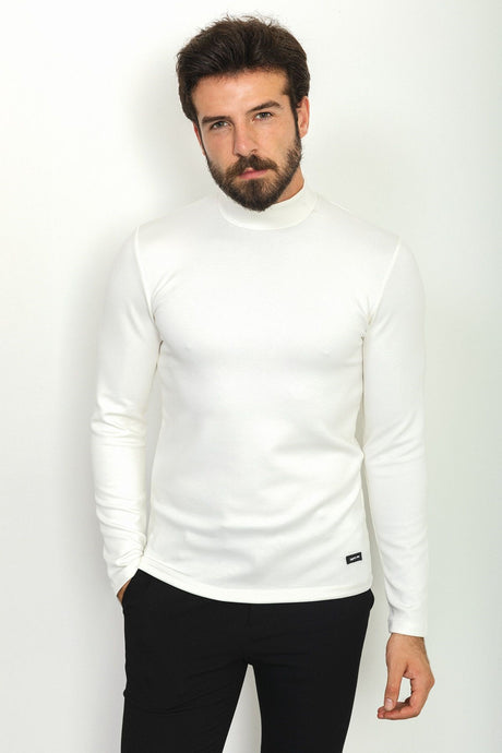 Plain Anthracite Color Slim Fit Half Turtleneck Long Sleeve Men's T-shirt 36761.22k