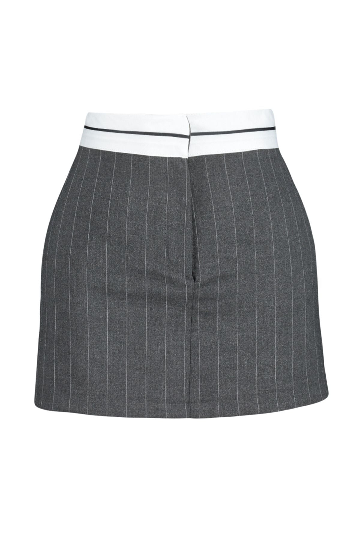 Anthracite Waist Belt Detailed Mini Striped Woven Shorts Skirt Twoss24sr00041