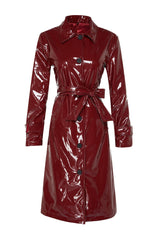 Burgundy Shiny Belted Trench Coat Twoaw24tr00067