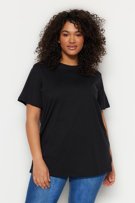 Black Boyfriend Knitted Crew Neck Slit T-shirt Tbbss22bf0031