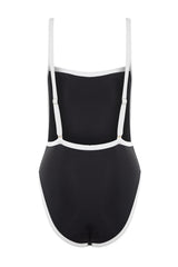 Black Square Collar Colour Block High Leg Swimsuit Tbess23ma00048