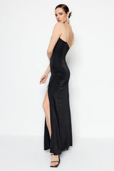 Long Evening Evening Gown Dress With Black Lining Knitted Glitter Accessory Tprss19ut0102