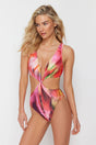 Abstract Patterned Deep Neckline Knotted Regular Swimsuit Tbess24my00000