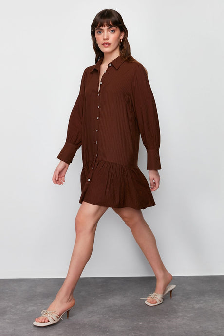 Brown Skirt Ruffled Mini Woven Shirt Dress Twoss24el00349