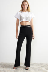 Black Woven Shiny Stone Pants Tprss24pl00002