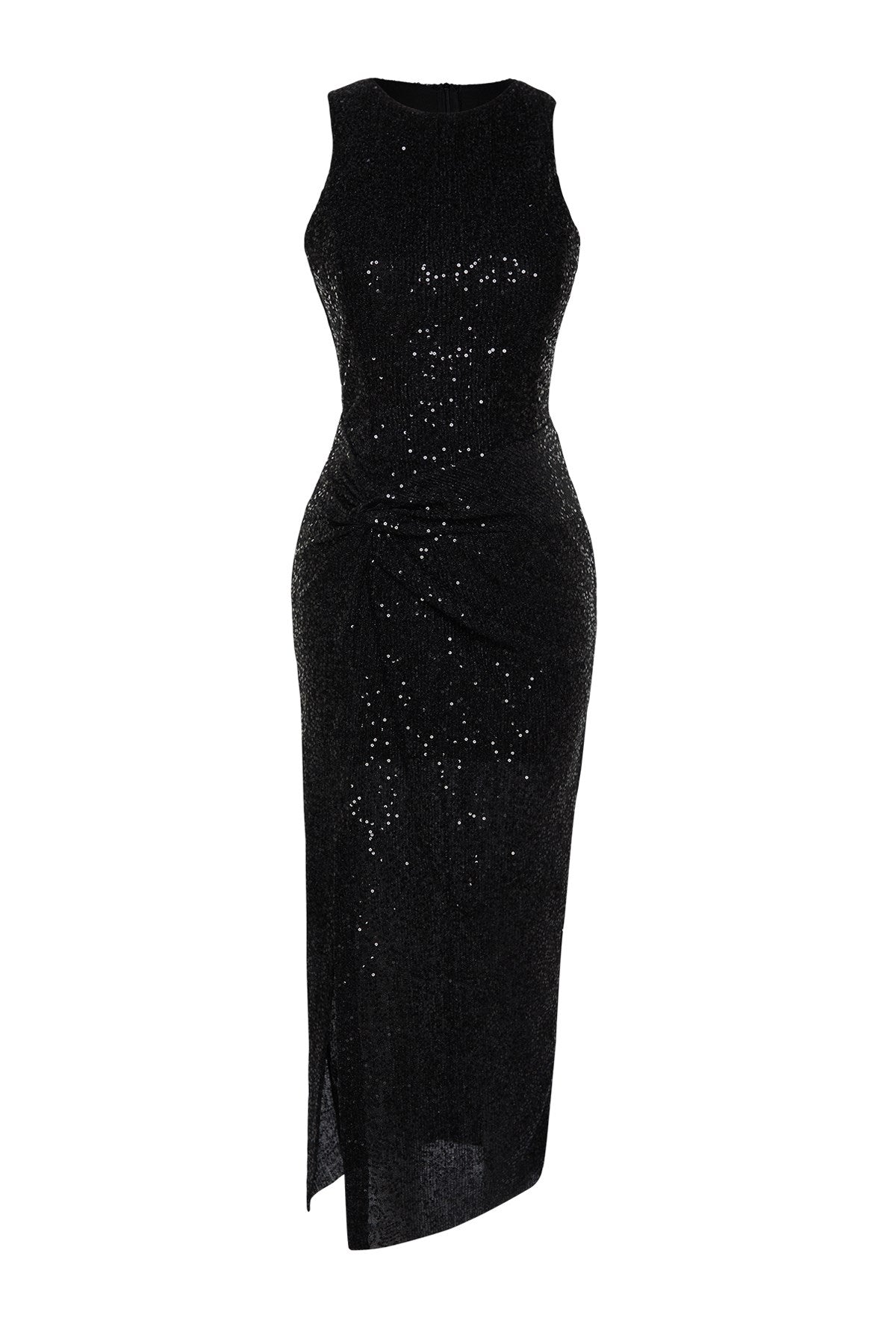 Black Body Sitting Knitted Glitter Sequin Elegant Evening Dress Tprss24el00030