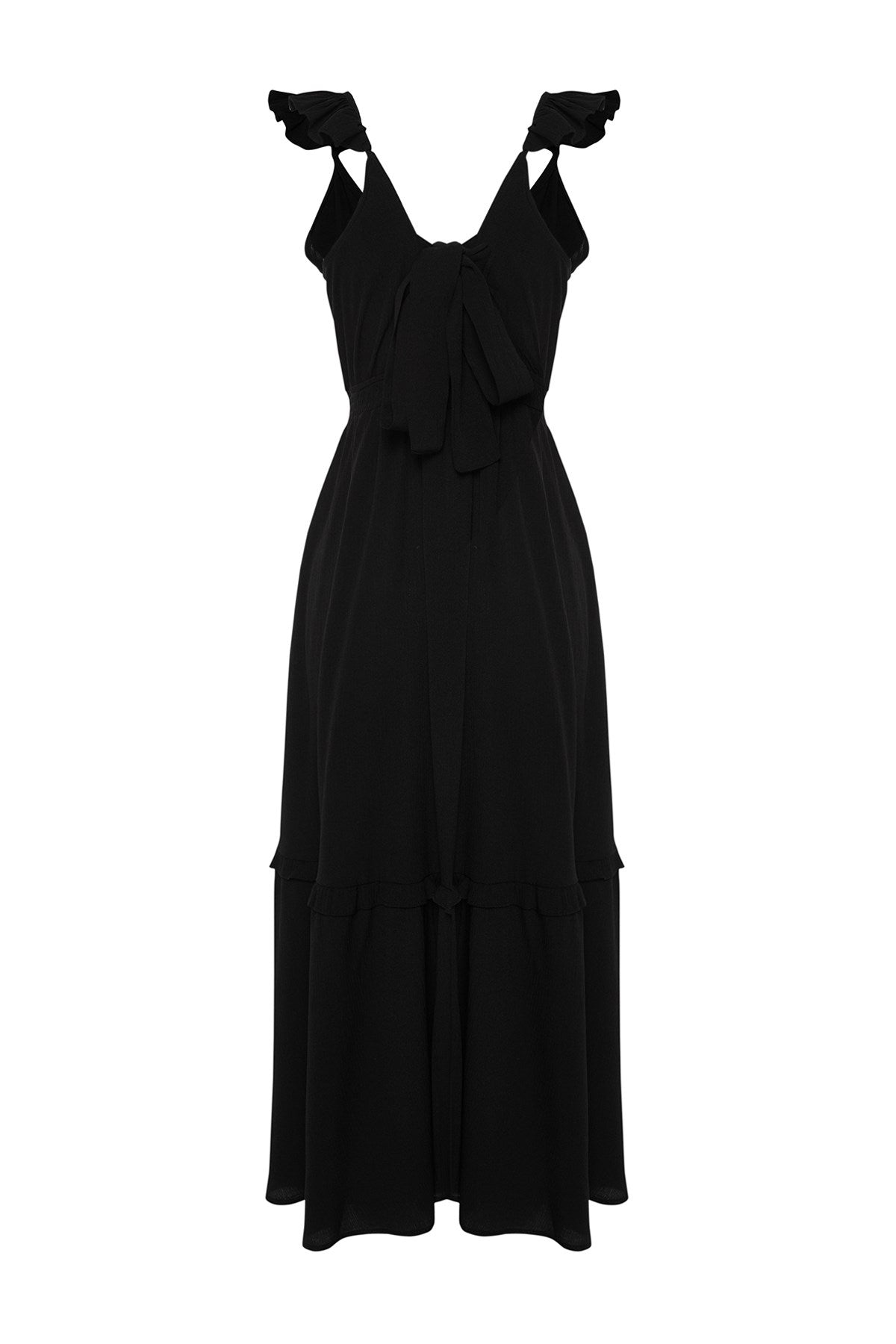 Black Maxi Woven Ruffle Beach Dress Tbess24el00092