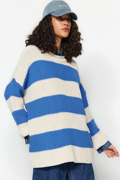 Blue Ecru Striped Thessaloniki Knit Sweater Tctaw24ak00193