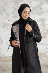 Eleta Double-breasted Collar Plaid Trench Coat - Black Ms0in1001