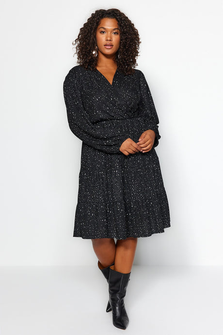 Black A-line Knitted Double Neck Polka Dot Dress Tbbaw23ah00003