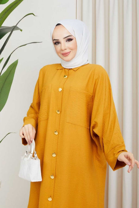 Women's Mustard Linen Bat Sleeve Plus Size Fits Tunic Shirt Dress Burkini Tunic Yb3282260