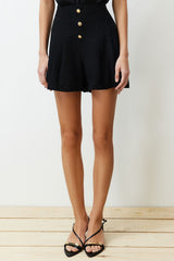 Black Pleated Button Detailed Woven Shorts Twoss24sr00047