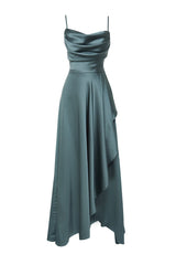 Blue Draped Satin Long Night Evening Dress Tprss24ae00112