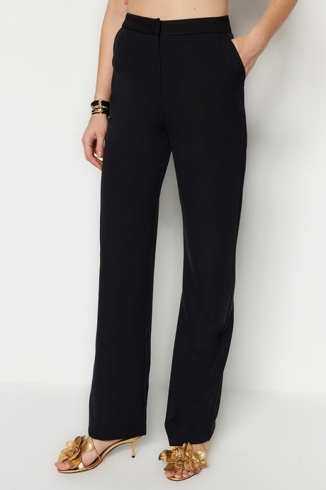 Black Woven Pipe Leg Pants Tpraw22pl0402