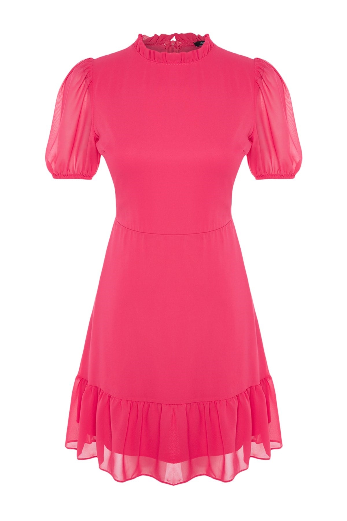 Fuchsia A-cut Ruffle Chiffon Lined Woven Woven Dress Twoss23el00520