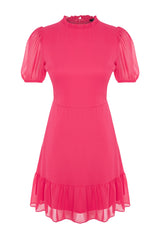 Fuchsia A-cut Ruffle Chiffon Lined Woven Woven Dress Twoss23el00520