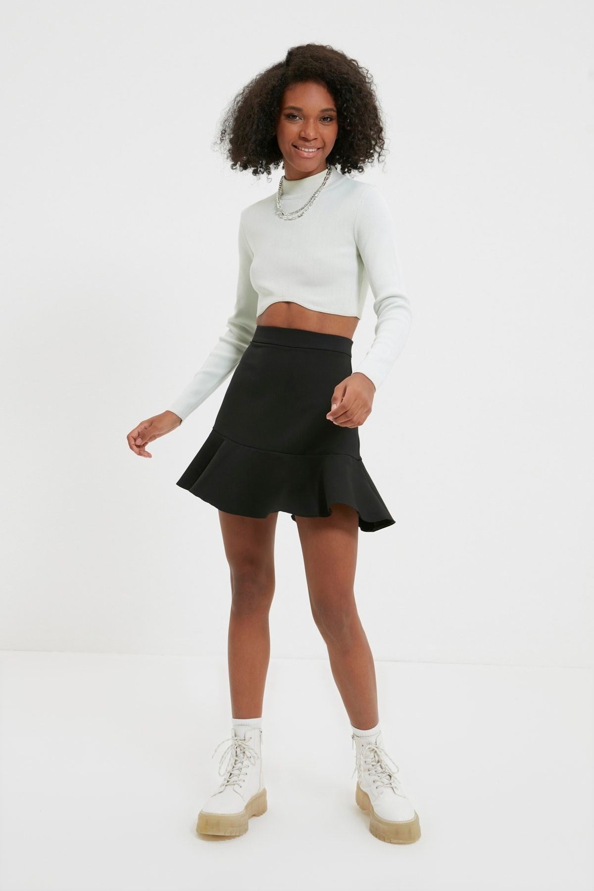 Black Skirt With Flounce Mini Woven Skirt Twoaw20et0617