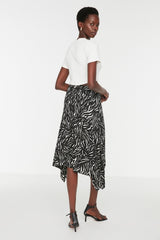 Brown Leopard Print Ruffled Asymmetrical Midi Flexible Knit Skirt Twoaw20et0440