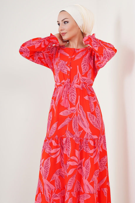 2145 Patterned Burkini Dress - Red 2145bgd19