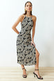 Black Floral Plain Cut Viscose Maxi Woven Dress Twoss24el00524