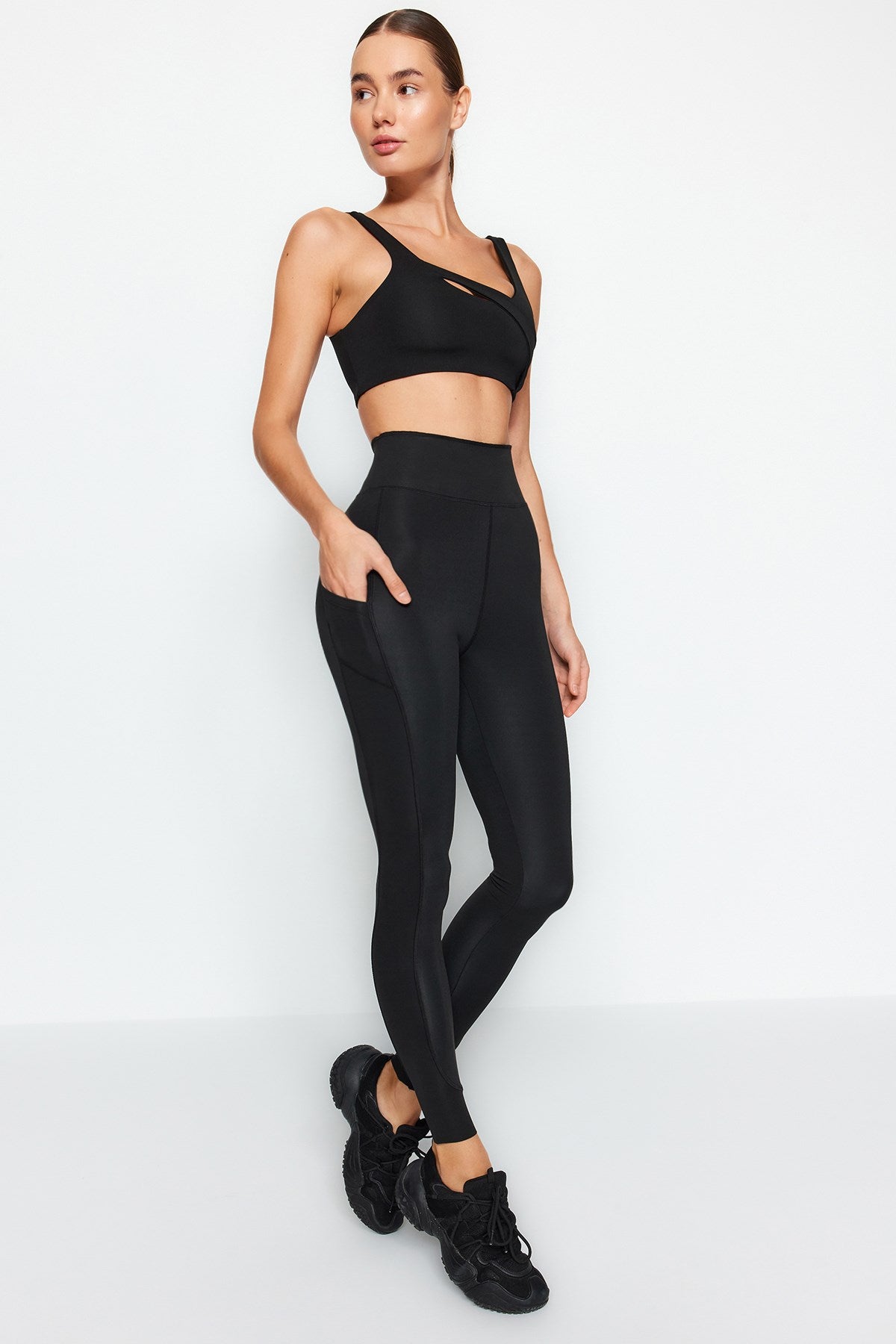 Matte Full Size Sports Leggings With Black Extra Belly Booster Layer Thmaw24ty00026