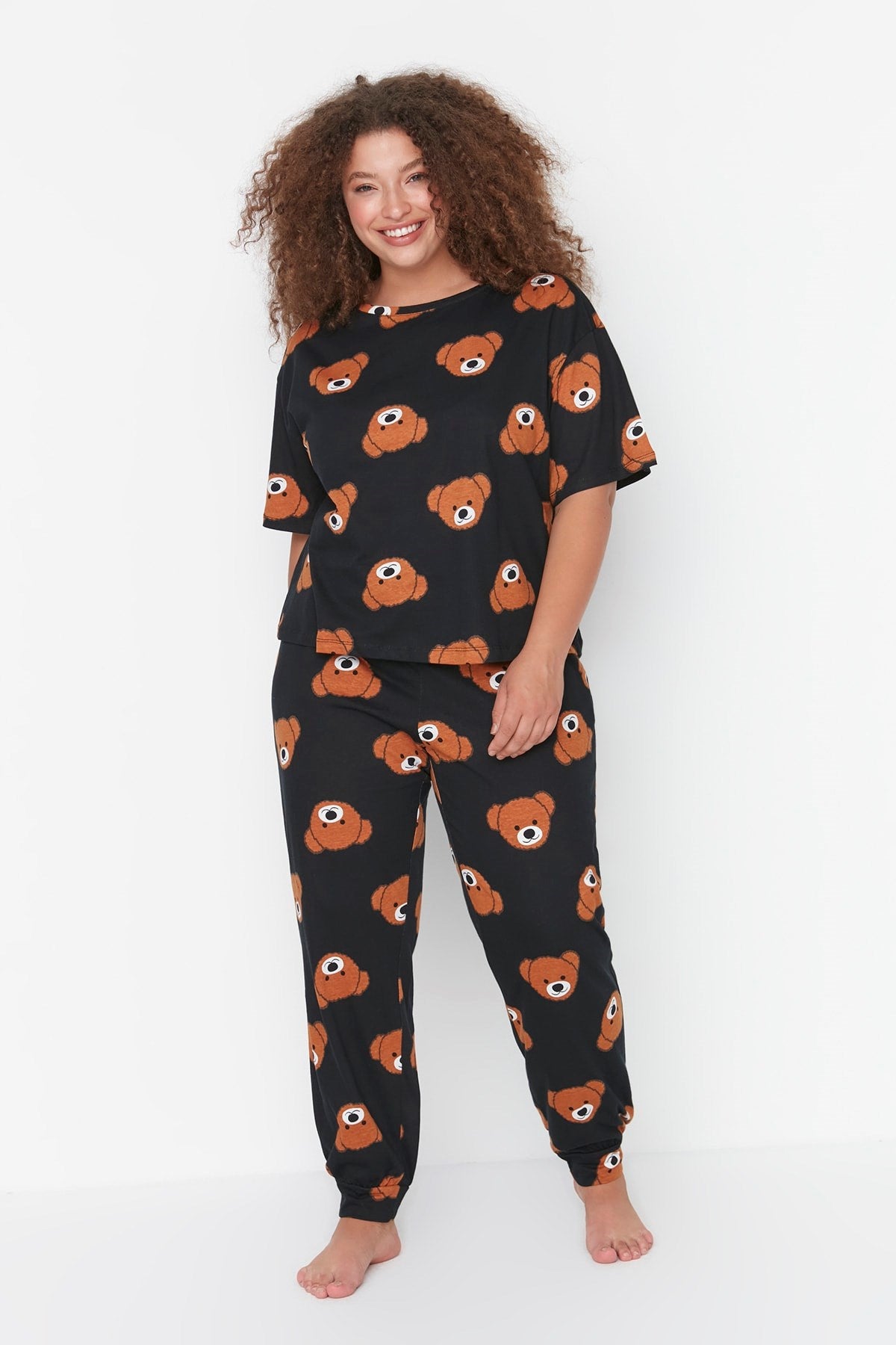 Anthracite Teddy Bear Pattern Knitted Pajama Set Tbbaw23ai00039