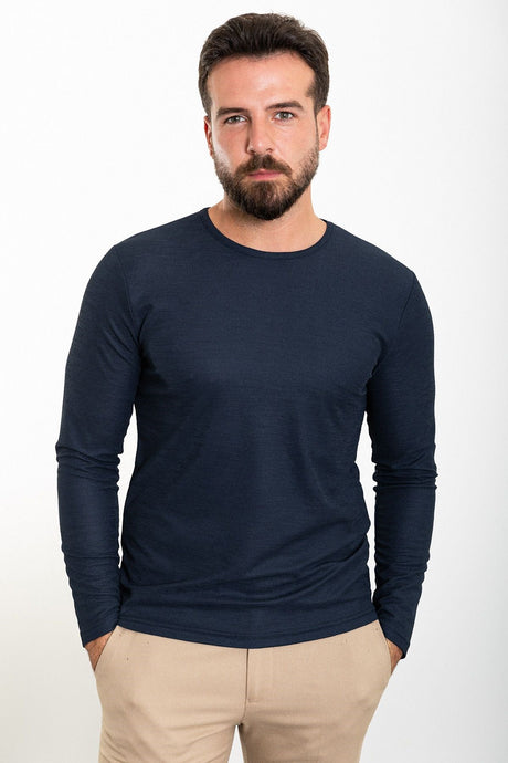 Plain Black Slim Fit Crew Neck Long Sleeve Mens T-shirt 36801.23k